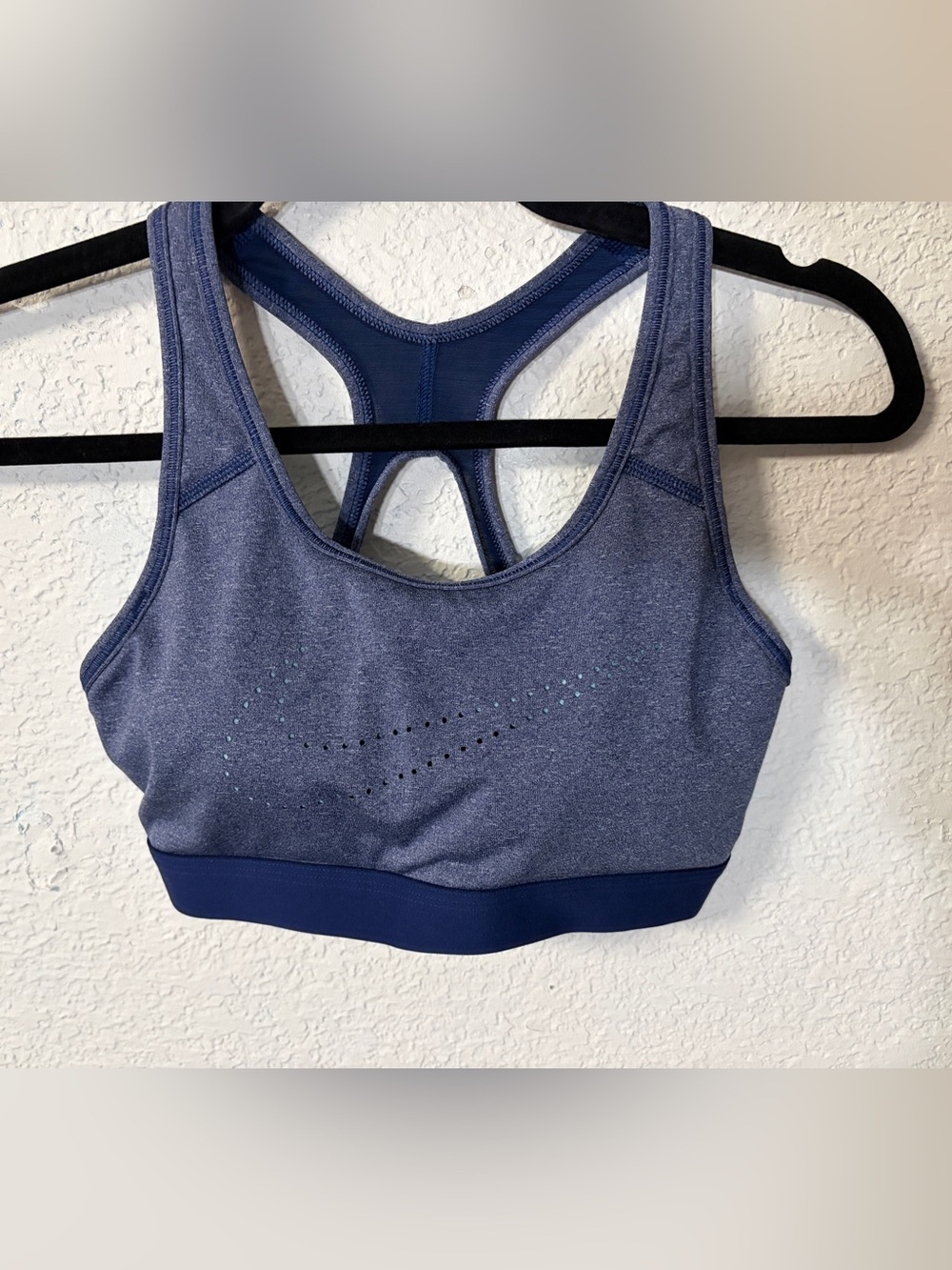 Nike Heathered Navy and Dark Blue Racerback Sports Bra built in padding